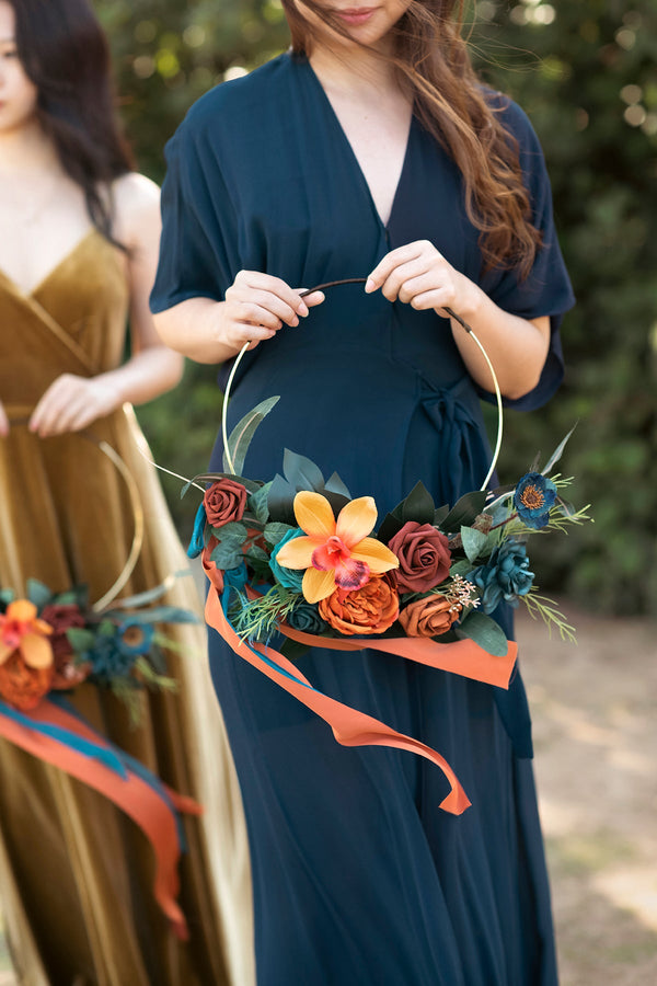 Bridesmaid Bouquets - Dark Teal Burnt Orange Hoop