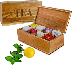 Merazi Living Sustainable Acacia Wood Tea Box - An Ideal Tea Box Organizer, Tea Storage Box, Gorgeous Wooden Tea Box and Tea Bag Organizer