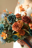 Large Free-Form Bridal Bouquet in Dark Teal & Burnt Orange