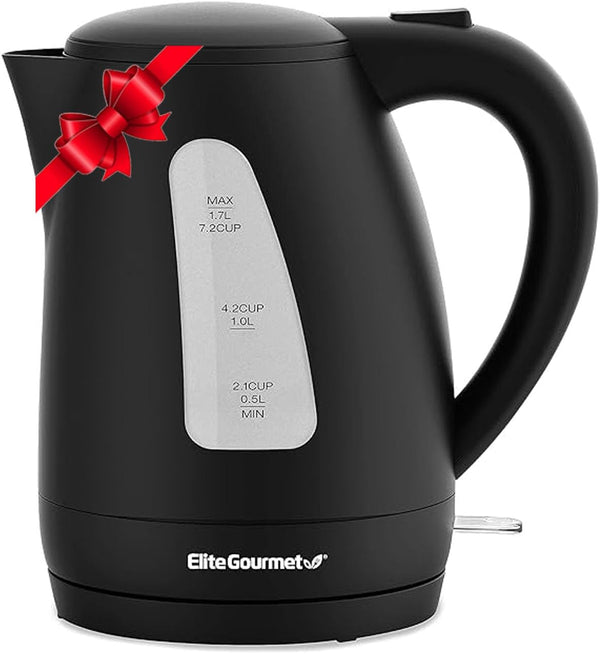 Elite Gourmet EKT8690 1.7L Electric Tea Kettle 1500W Hot Water Heater Boiler BPA-Free, Fast Boil, Water Level Window and Auto Shut-Off, Black