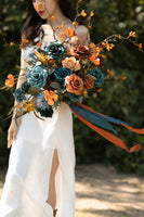 Large Free-Form Bridal Bouquet in Dark Teal & Burnt Orange