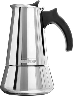 London Sip Stainless Steel Stove-Top Espresso Maker Coffee Pot Italian Moka Percolator, Silver, 6 Cup