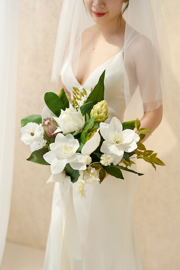 White Bridal Bouquet - Greenery - Free-Form - Clearance