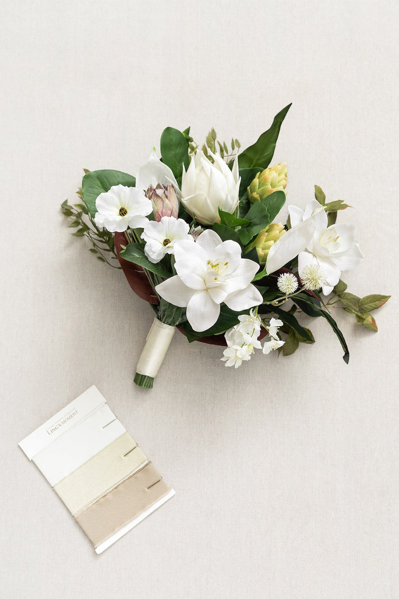 White Bridal Bouquet - Greenery - Free-Form - Clearance