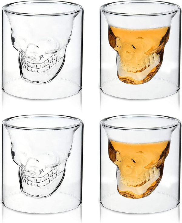 Skull Shot Glass for Whiskey, Vodka, and Cocktail. Spooky 2 Piece Set for Liquor. Best Gift Accessories for Drinking.