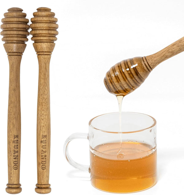 KYVANDO Wood Honey Dipper Honey Mixing Stirrers Jar Drizzler Sticks Honey Spoon