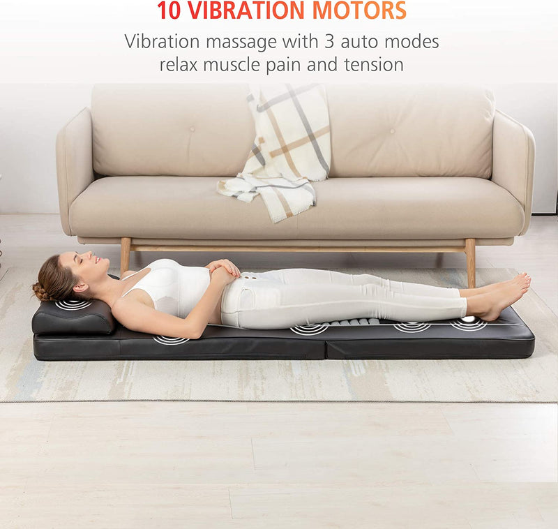 Full Body Massage Mat, Shiatsu Back Massager with Heat & 10 Motors Vibrating Massage Mattress, Massage Pad for Bed,Massager for Neck and Back,Thighs,Legs