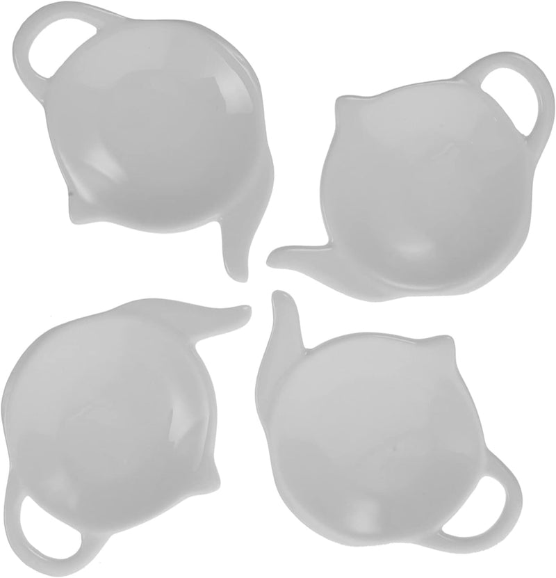 Cabilock 4pcs Teapot Shaped Ceramic Dish Ketchup Saucer Soup Spoon Holder Teapot Shaped Teabag Coaster Ceramic Tea Bag Ring Holders Dipping Dishes Ceramics Dessert Small Teaspoon