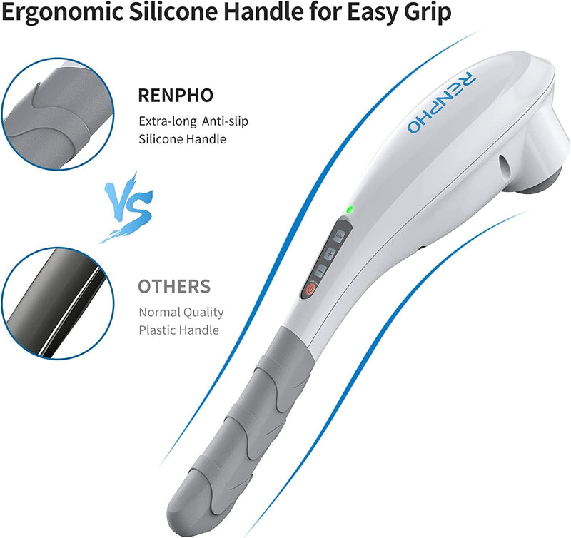 RENPHO Rechargeable Hand Held Deep Tissue Massager for Muscles, Back, Foot, Neck, Shoulder, Leg, Calf Cordless Electric Percussion Body Massage, White