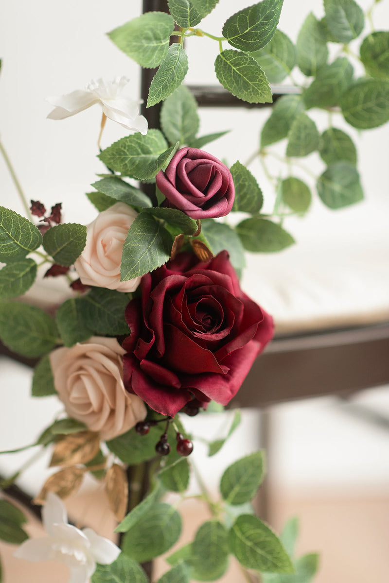 Romantic Marsala Wedding Aisle Chair Flower Decoration