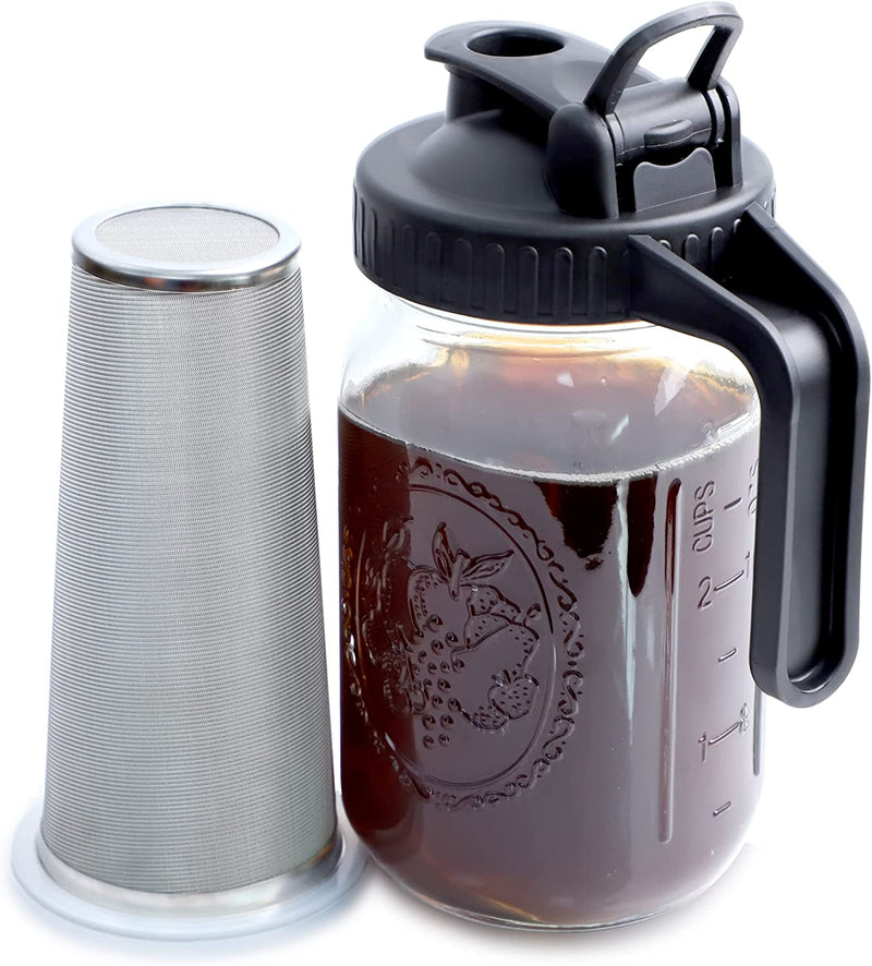 Cold Brew Mason Jar Coffee Maker 32 OZ Wide Mouth Cold Brew Pitcher With Coffee Filter For Coffee, Iced Tea, Sun Tea, Lemonade