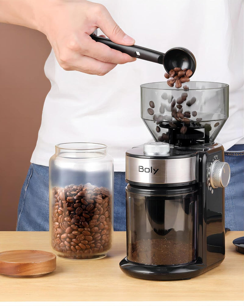 Electric Burr Coffee Grinder, Adjustable Burr Mill Coffee Bean Grinder with 18 Grind Settings, Burr Coffee Grinder for Espresso, Drip Coffee and French Press, Black