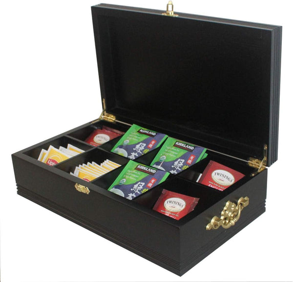 DisplayGifts Small Tea Bag Chest Storage Cabinet Wood Box, Solid Wood, 8 Slots (Black Finish)