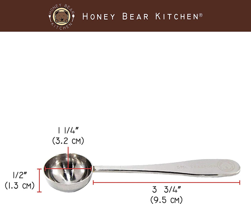 Honey Bear Kitchen 5 ml Teaspoon Measuring Scoops, Polished Stainless Steel, Set of 2