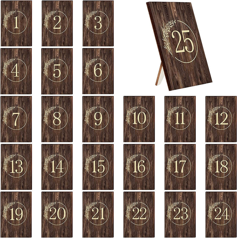 25 Pieces Rustic Wooden Wedding Reception Table Numbers Decors Country Wedding Table Decoration Self Stand Wedding Centerpieces Table Signs for Wedding Bridal Shower Restaurant Decor, Number 1 to 25