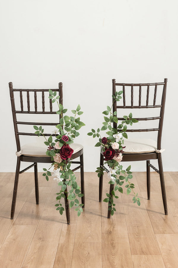 Romantic Marsala Wedding Aisle Chair Flower Decoration