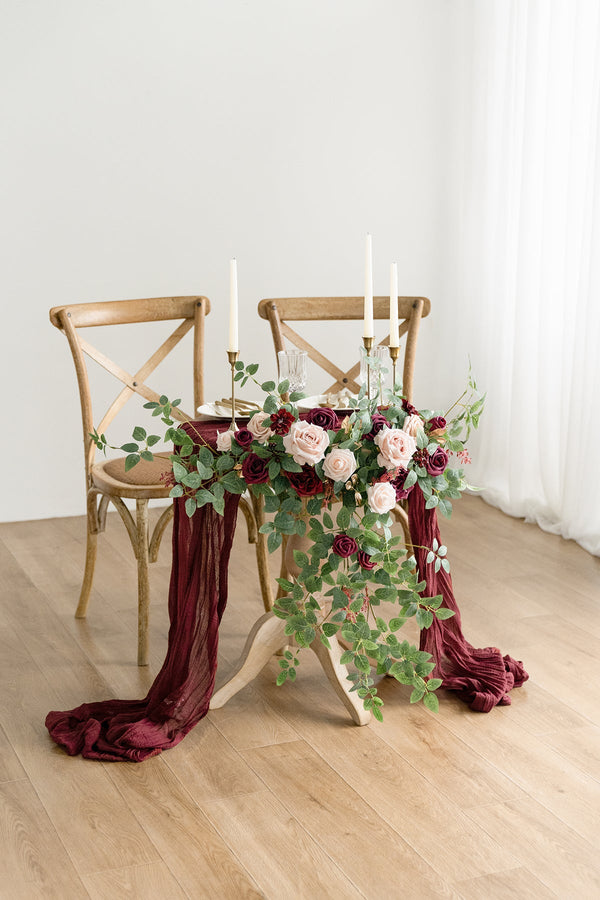 Romantic Marsala Floral Swags for Sweetheart Table
