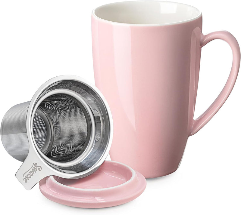 Sweese Tea Cup with Infuser and Lid, Microwave Safe Tea Mug with Handle - 15oz Ceramic Cup for Tea Warm and Hot Water - Quality Tea Infuser Cup for Tea Drinker