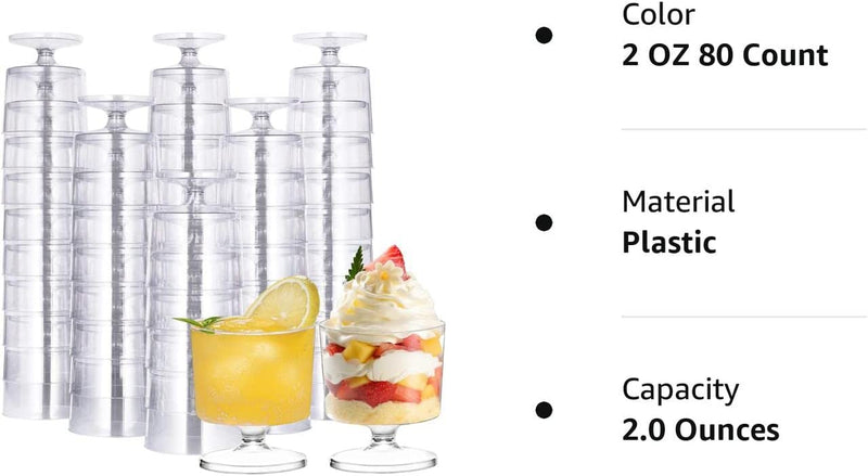 HyHousing 2 Oz Clear Plastic Wine Glasses 80 Pack, Hard Disposable Shot / Drink Glasses Ideal for Home Daily Life Party Wedding Drinking Dessert Ice Cream (G4-80)