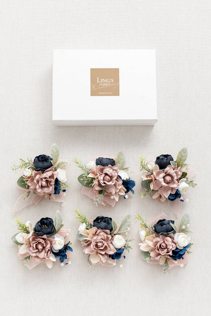 Dusty Rose  Navy Wrist Corsages