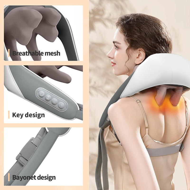 Kolacr Electric Neck Massager,Shiatsu Shoulder Massager with Heat,Neck and Shoulder Massager for Pain Relief Deep Tissue,Kneading Massager for Shoulder Neck Back,Perfect Gifts for Dad Mom (White)