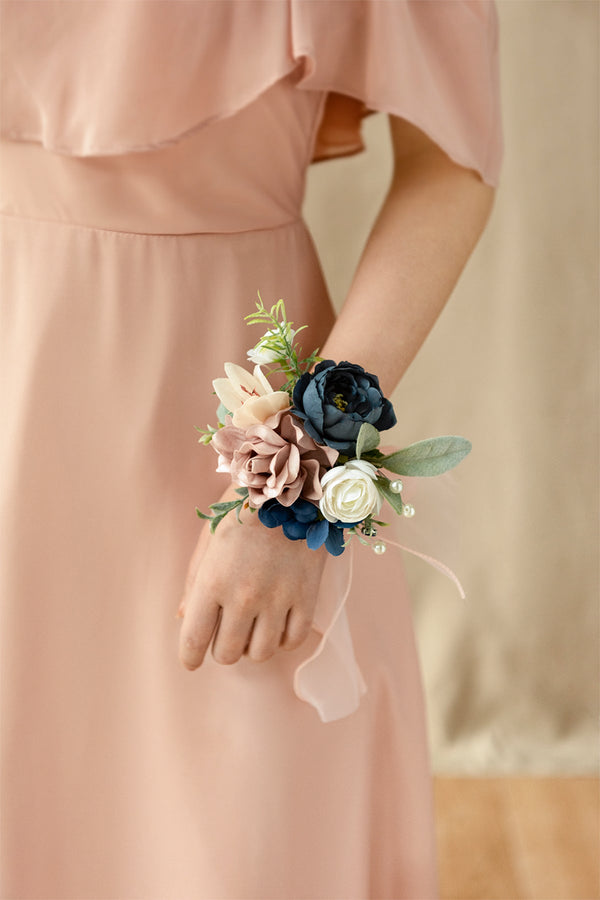 Dusty Rose  Navy Wrist Corsages