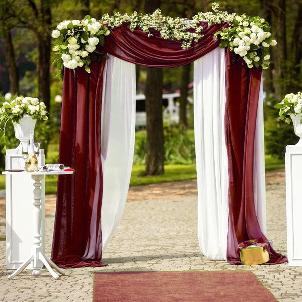 Wedding Arch Drape - Burgundy and White - 9ft length - 2 panel set