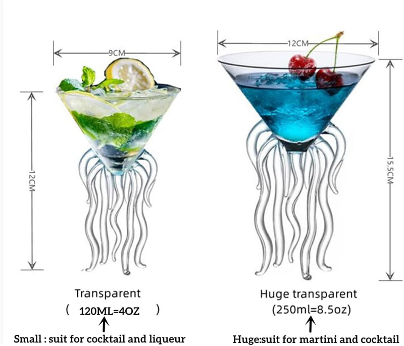 Octopus Martini Glass Creative Cocktail Drinkware Bar Goblet Tools (2 Transparent)