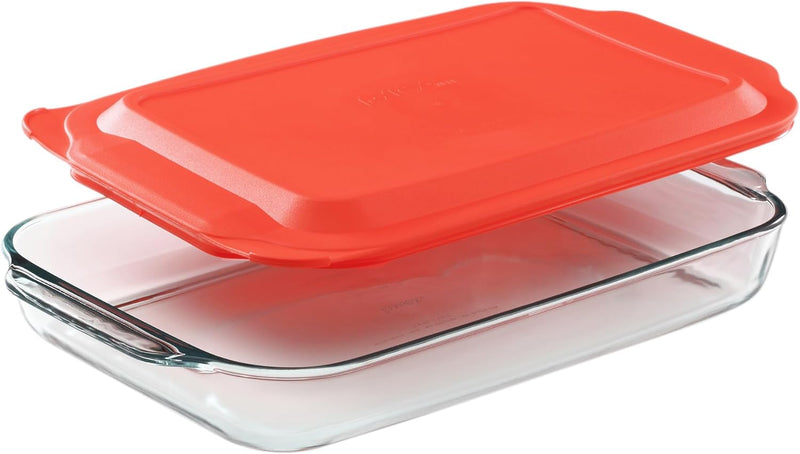 Pyrex Easy Grab 4-PC (2-QT, 3-QT) Extra Large Glass Baking Dish Set With Lids, Large Handles For Easy Holding, Pre-heated Oven Freezer Dishwasher Safe