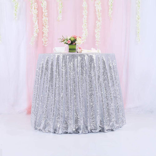 Sparkly Silver Sequin Tablecloth - 72 Round - WeddingCelebration Decor