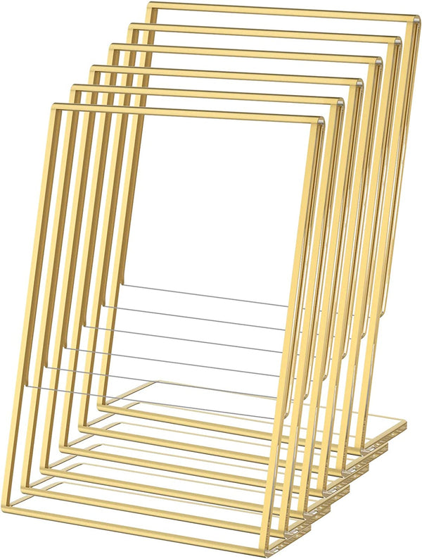 6 Pack 5 X 7 Acrylic Gold Frame, Slanted Back Table Sign Holder for Wedding Table Numbers, Restaurant Signs, Photos and Art Display Visit the Store