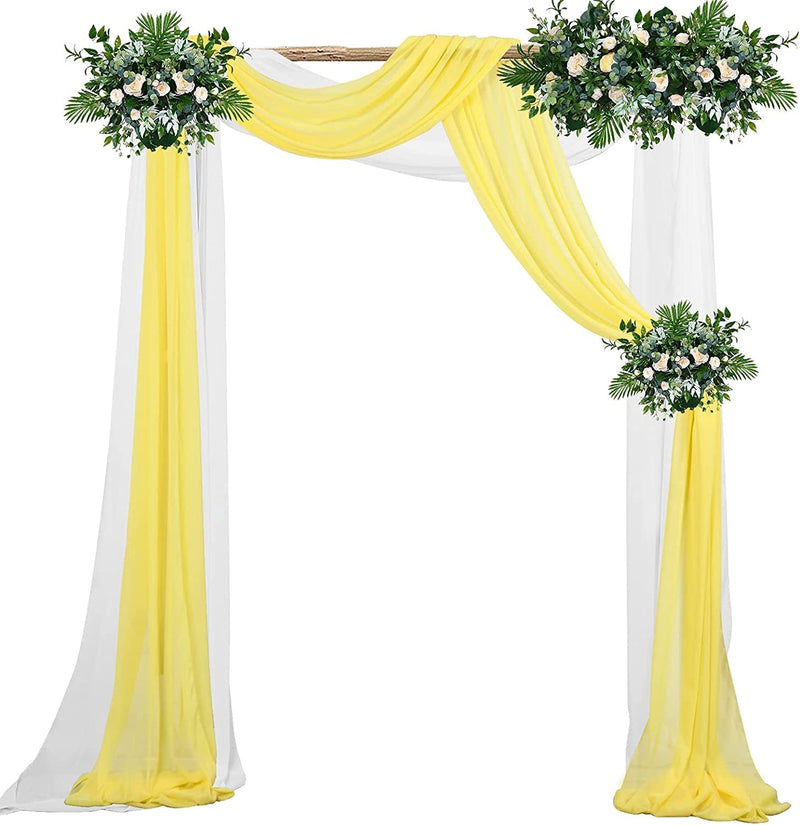 Wedding Arch Drapes - White and Yellow Chiffon - 2 Panels 6 Yards Each - 18FT for Outdoor Ceremony