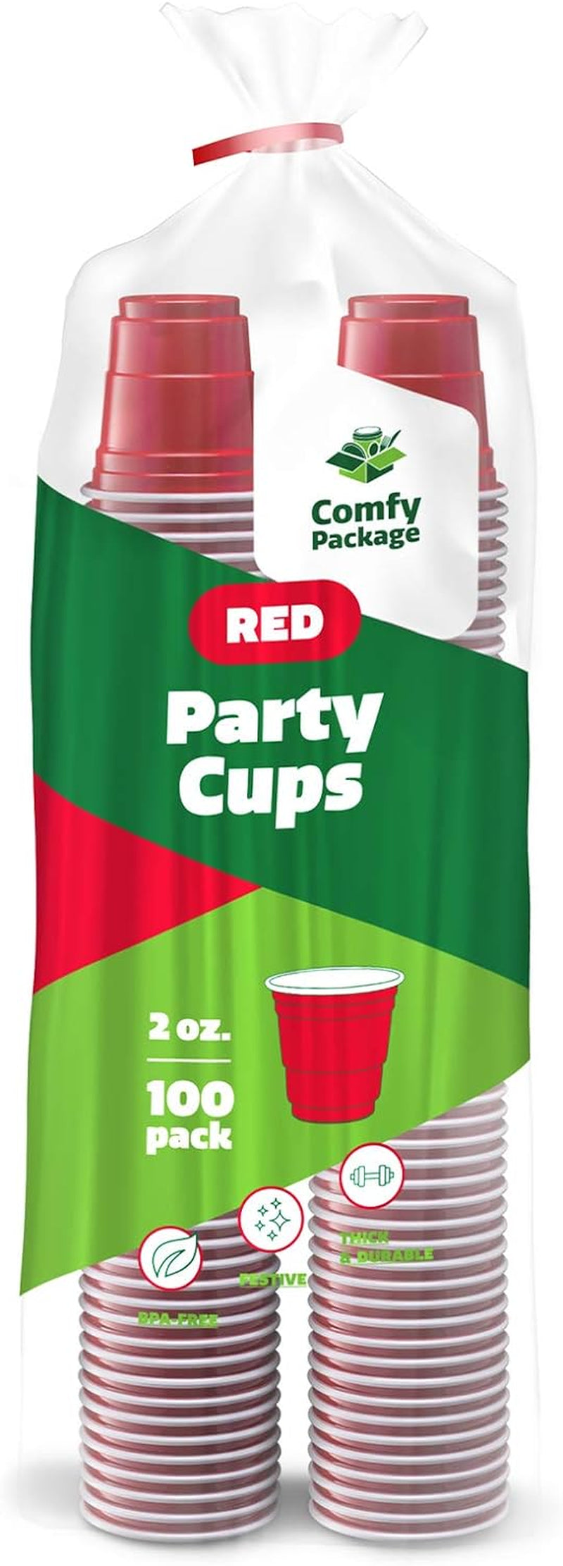 Comfy Package [100 Count] 2 oz. Mini Plastic Shot Glasses - Red Disposable Jello Shot Cups