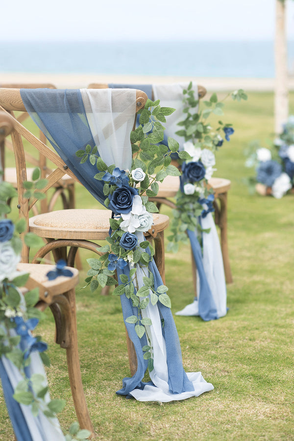Wedding Aisle Chair Flowers - Dusty Blue  Navy Decoration