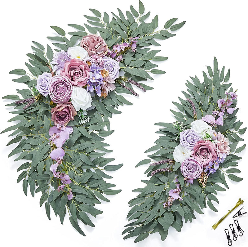 Large Purple Wedding Arch Flowers Swag for Reception Backdrop Decor - Artificial Floral Arrangement with Welcome Sign Draperic Fabric Not Included