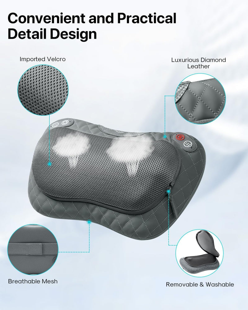 ALLJOY Cordless Shiatsu Neck and Back Massager with Soothing Heat, Rechargeable 3D Kneading Massage Pillow for Muscle Pain Relief, Use Unplugged, Detachable Cover