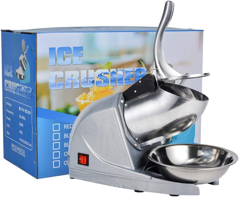 Electric Ice Crushers Machine Shaved Ice Machine Ice Snow Cone Maker  Professional Double Blades Stainless Steel Ice Shaver Machine for Home Commercial Use (Blue)