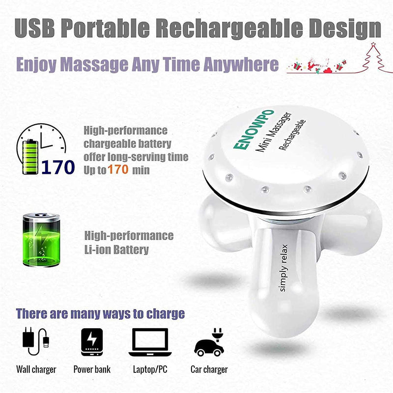 Handheld Back Massager Percussion Electric Full Body Massager for Neck, Shoulder, Hand, Leg and Foot Massage - Cordless Mini Rechargeable Vibrating Massager