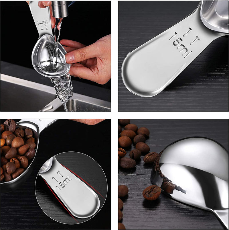 3 Pieces Coffee Scoop, Stainless Steel Coffee Spoons Tablespoons Measuring Scoops for Tea, Sugar, Ground Coffee, Whole Bean,Flour (Silver, 15 ml)