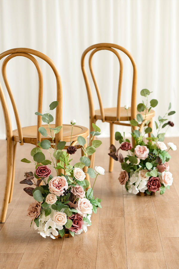 Dusty Rose  Mauve Wedding Aisle Runner with Flower Arrangements