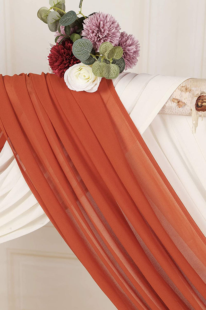 Chiffon Wedding Arch Drapes - Party Backdrop Curtains 2 Panels 27x216 inches Burnt Orange  Ivory