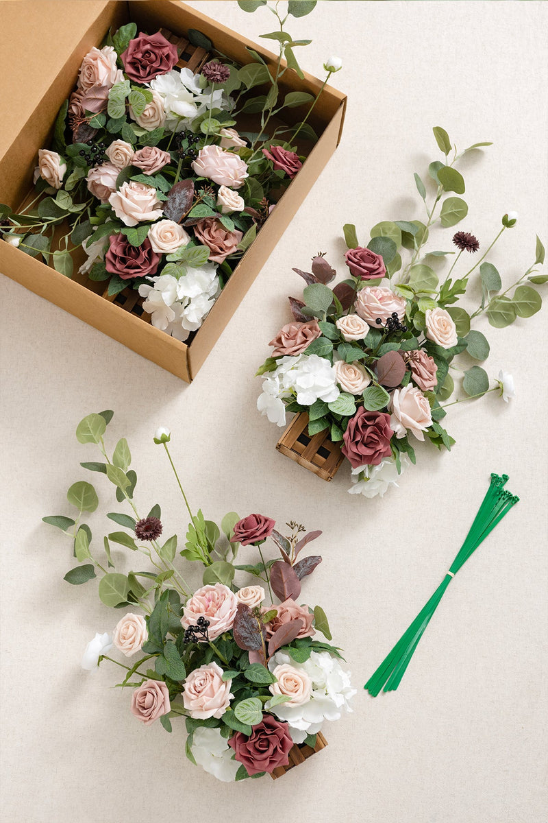 Dusty Rose  Mauve Wedding Aisle Runner with Flower Arrangements