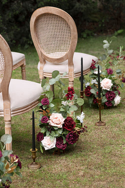 Romantic Wedding Aisle Runner with Marsala Flowers