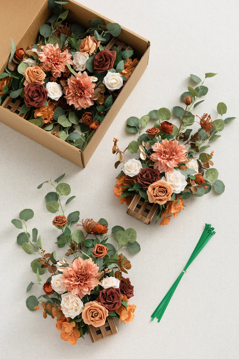 Sunset Terracotta Wedding Aisle Runner with Flower Arrangement