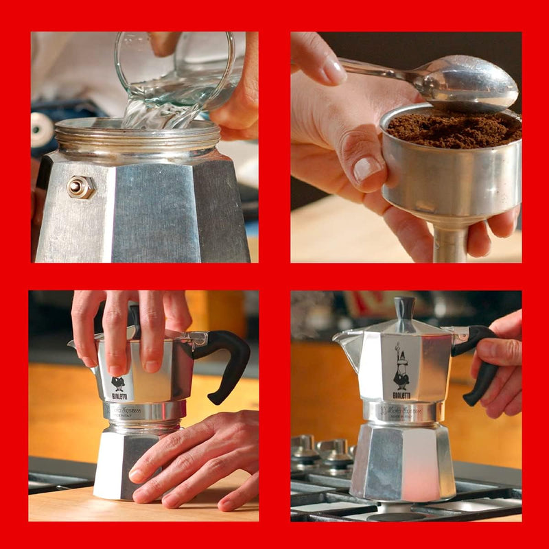 Bialetti - Moka Espress: Iconic Stovetop Espresso Maker, Makes Real Italian Coffee, Moka Pot 6 Cups (6 Oz), Aluminium, Silver