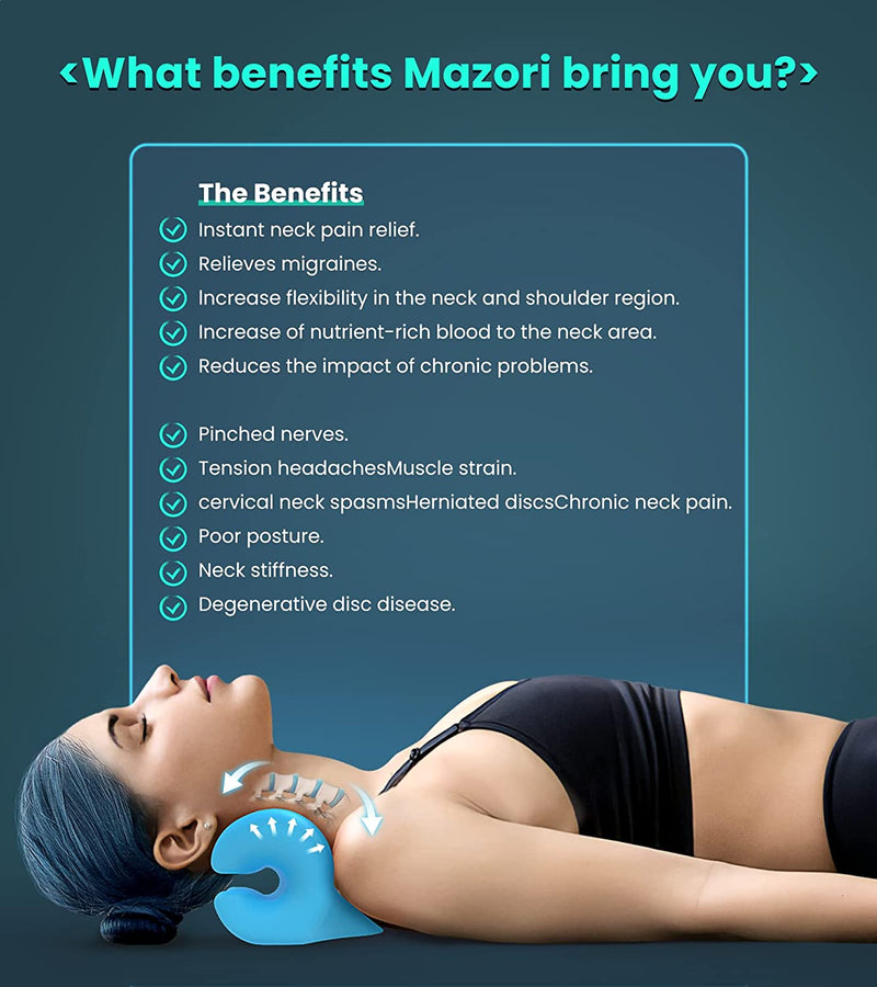 MAZORI Odorless Neck Stretcher for Neck Pain Relief 2 Modes, Neck Cervical Traction Device Pillow for Spine Alignment, Chiropractic Neck and Shoulder Relaxer for TMJ Headache Muscle Tension