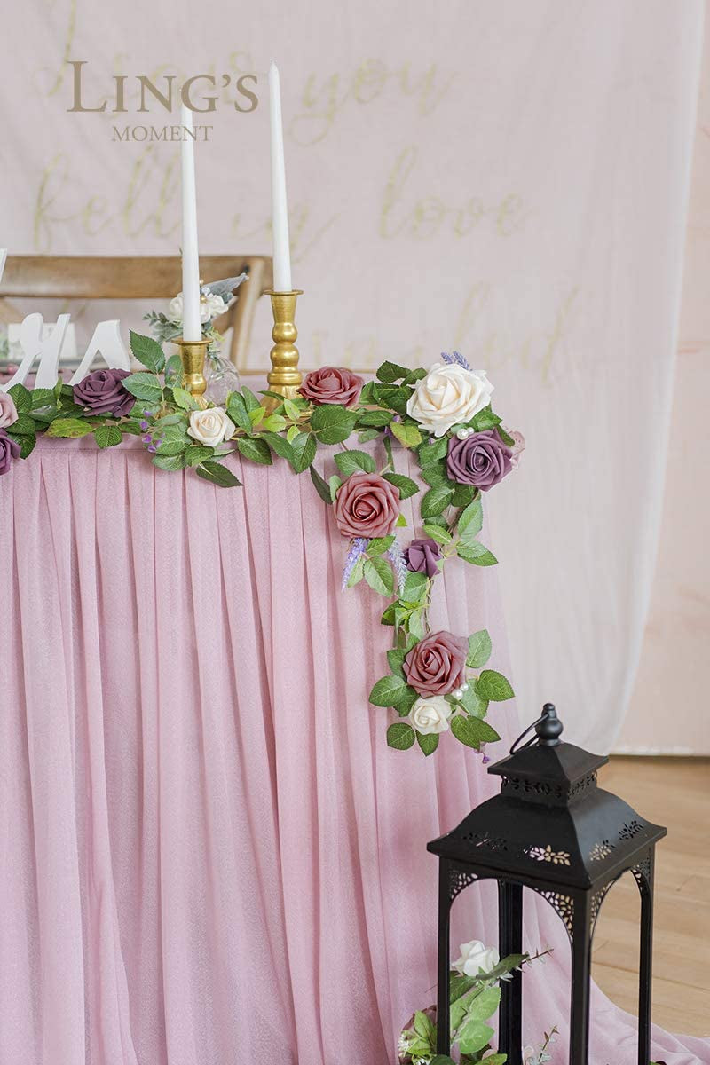 5FT Artificial Rose Flower Runner for Wedding Decorations - Cream Plum