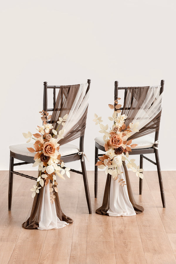 CharactersRustic Wedding Chair Flowers - Rust  Sepia Floral Decor