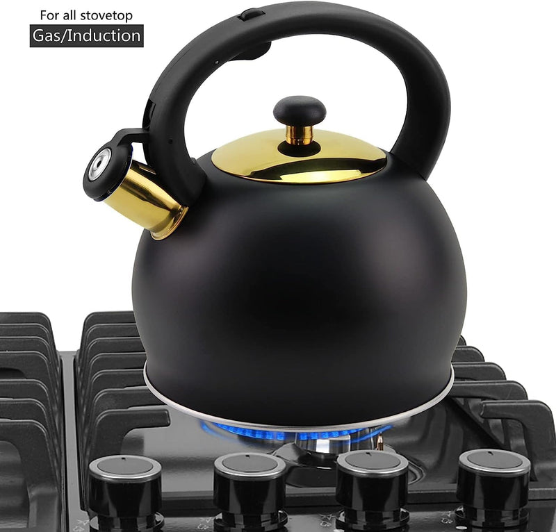 SHANGZHER Tea Kettle Stovetop Stainless Steel Whistle Induction Teakettle Fixed Cool Handle 3.2 Quart / 3 Liter Black