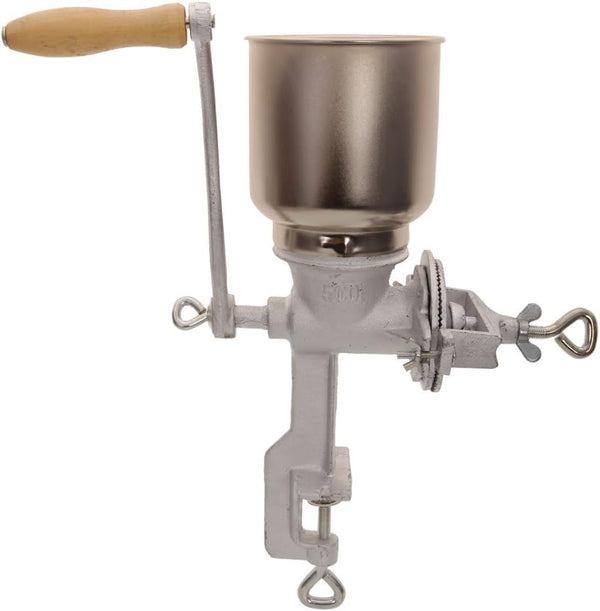 Hand Crank Grain Mill, Hand Cranking Operation Grain Grinder Table Clamp Manual Corn Grain Grinder Cast Iron Mill Grinder for Grinding Nut Spice Wheat Coffee Home Kitchen Commercial Use,Silver